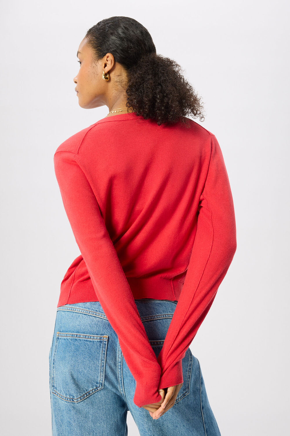 Red V Neck Linen Cardigan