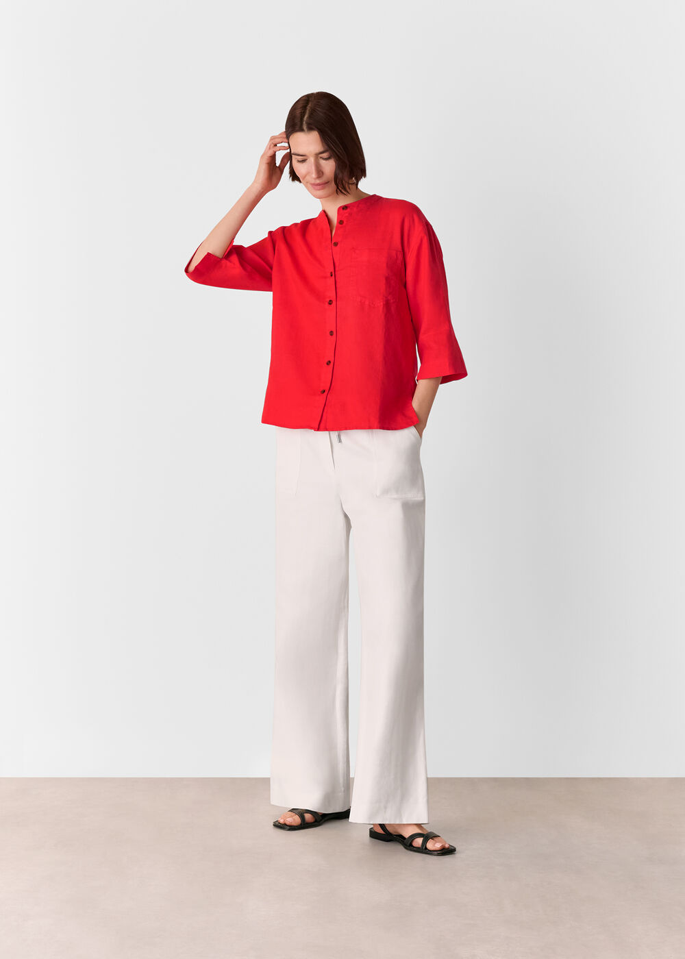 Linen Grandad Collar Shirt