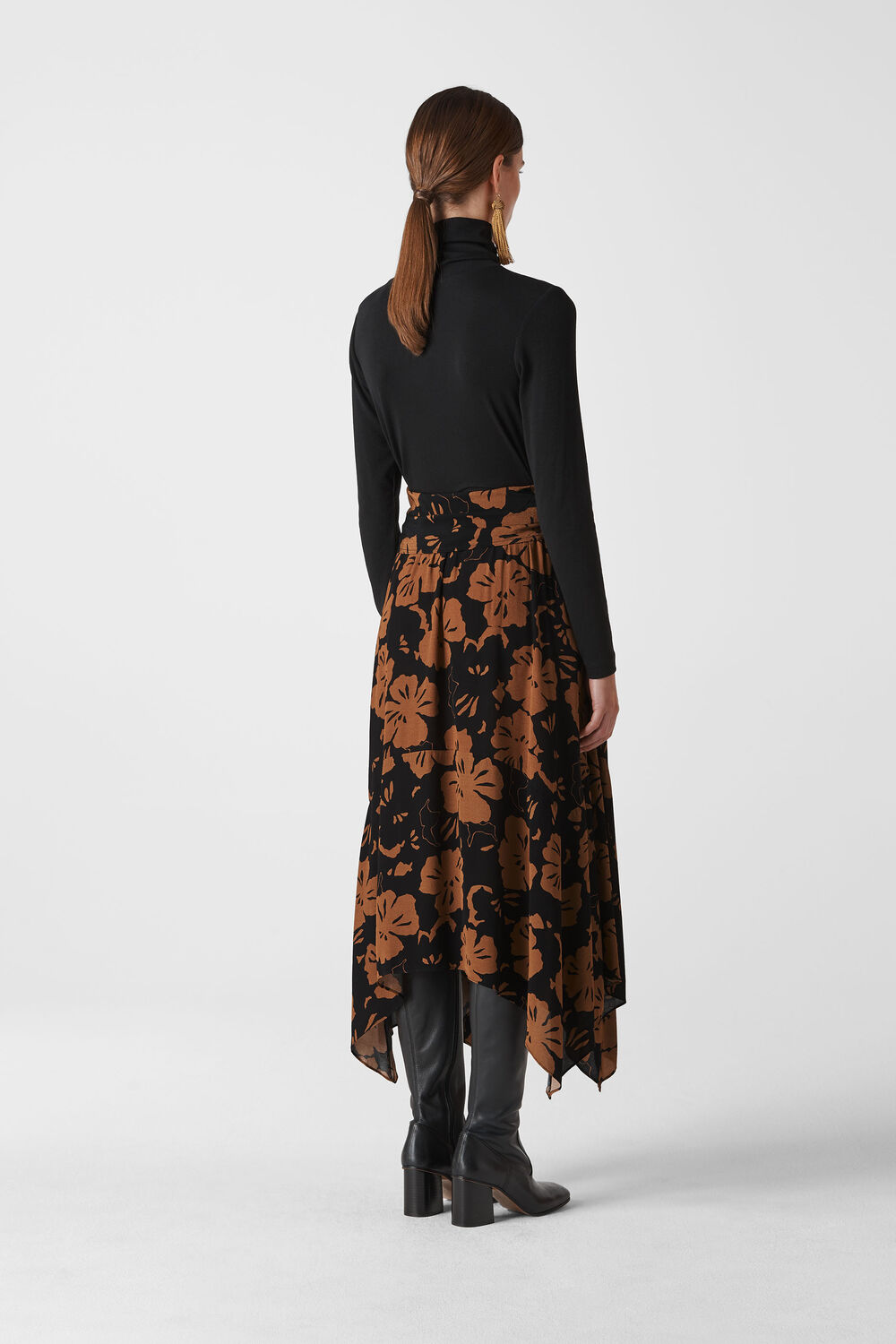 Ari Hibiscus Belted Skirt Brown/Multi
