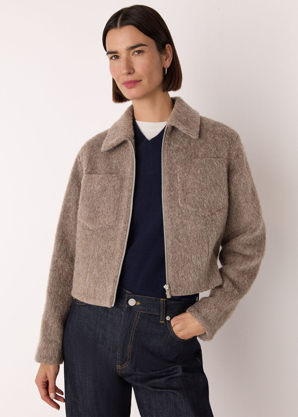 Zip Through Wool Blend Jacket