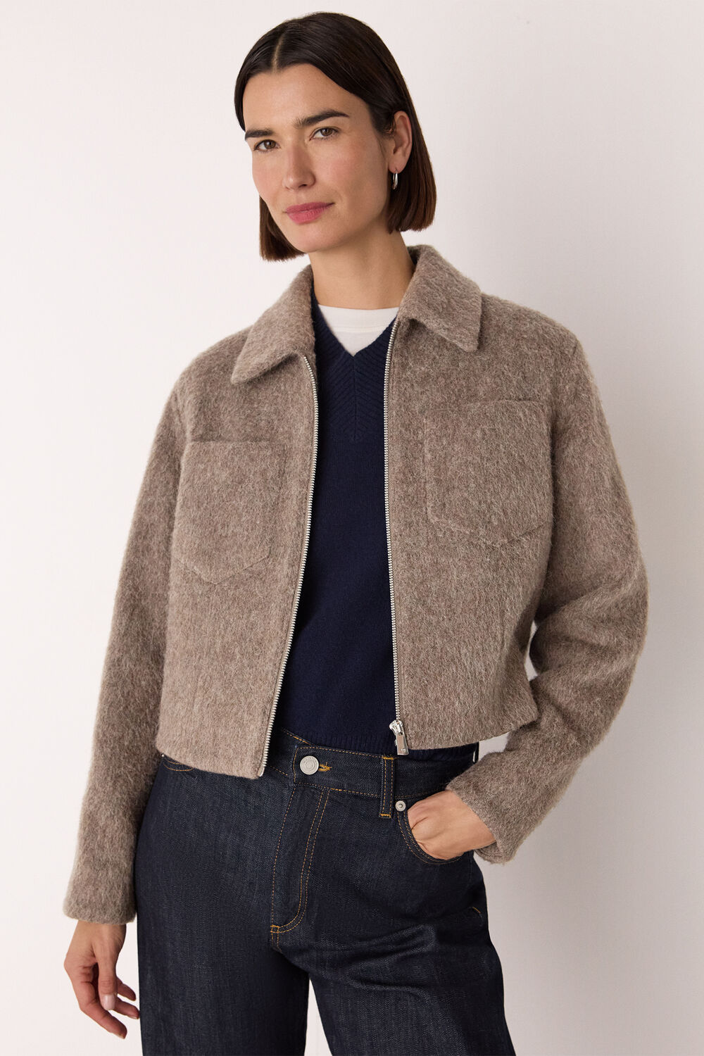 Zip Through Wool Blend Jacket