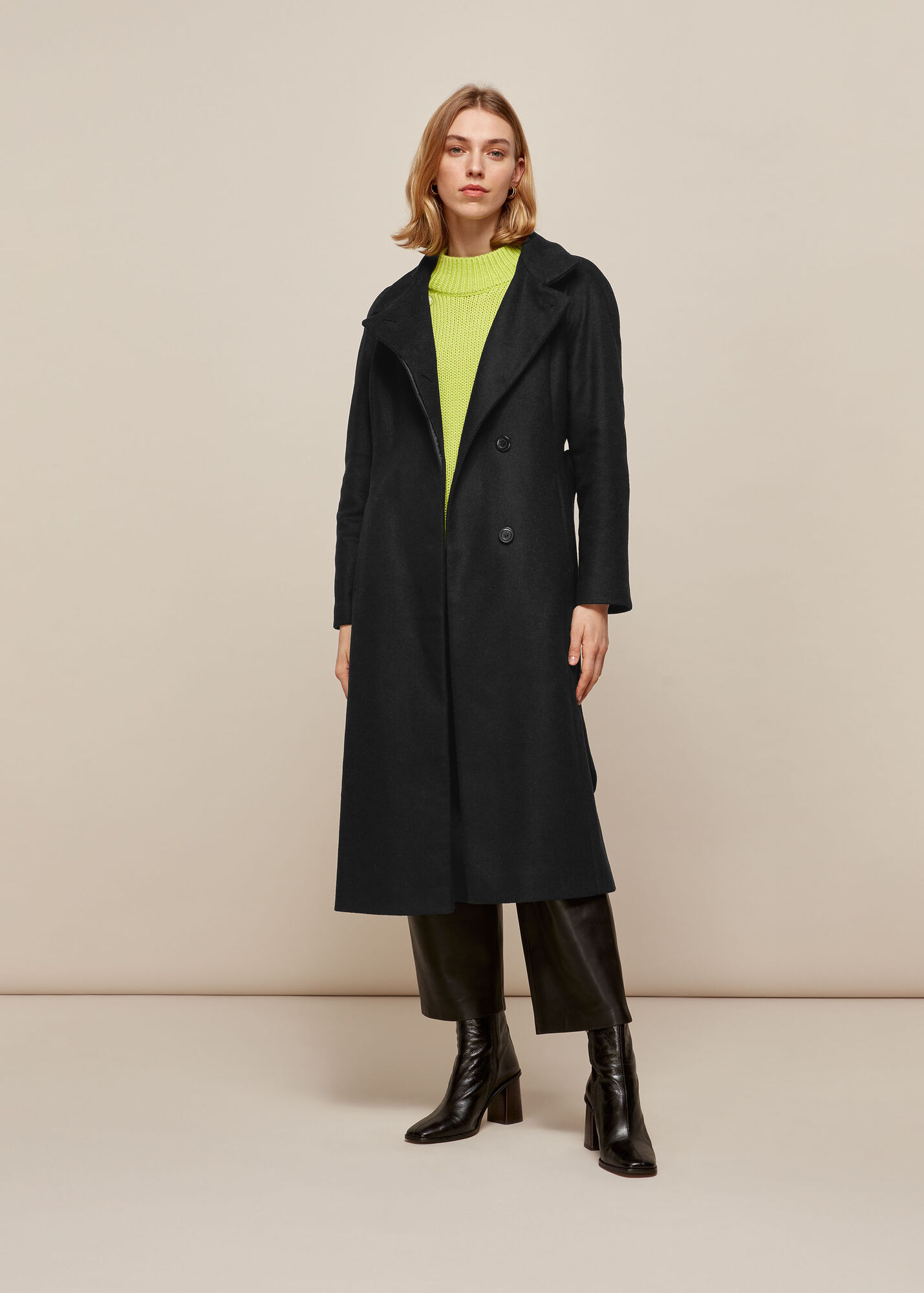 Black Funnel Neck Coat WHISTLES