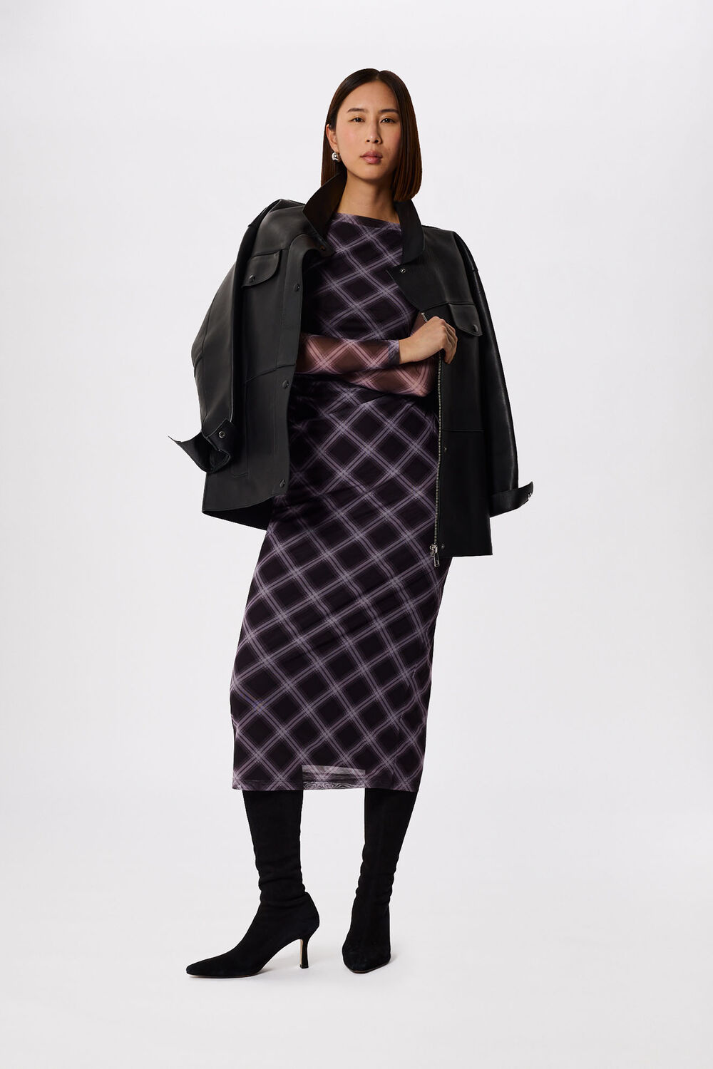 Burgundy Check Mesh Dress