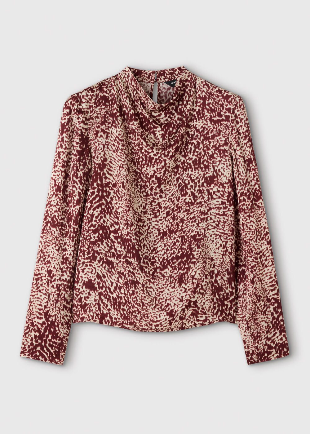 Burgundy Feathered Animal Satin Blouse