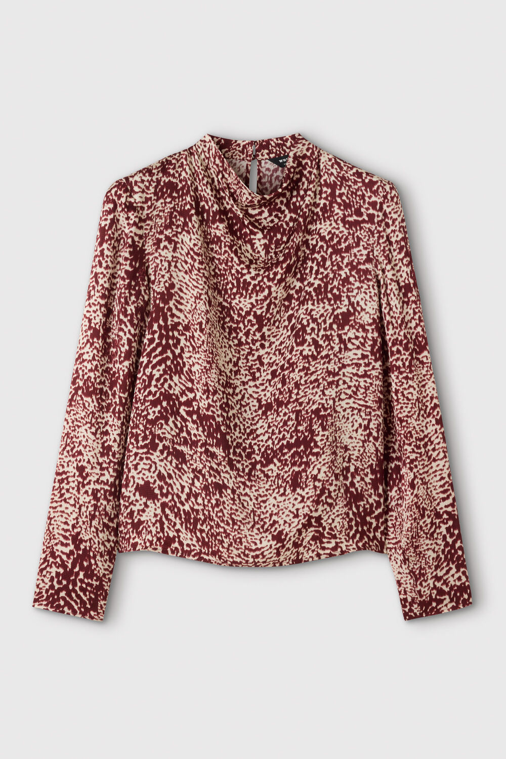 Burgundy Feathered Animal Satin Blouse