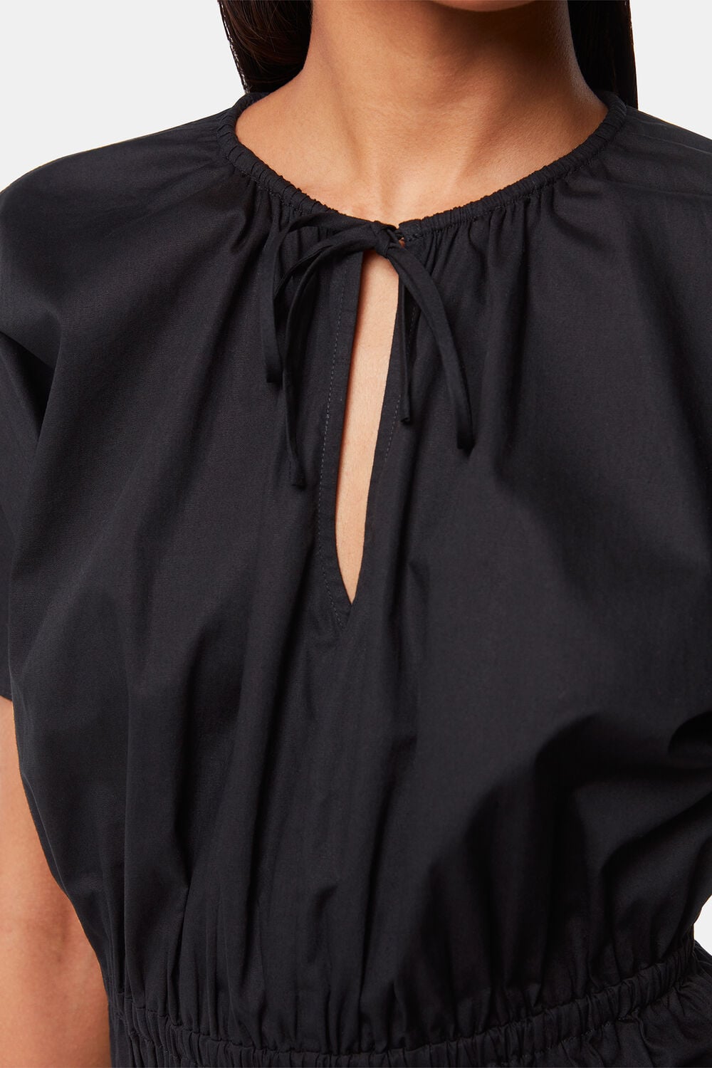 Black Poplin Shirred Dress