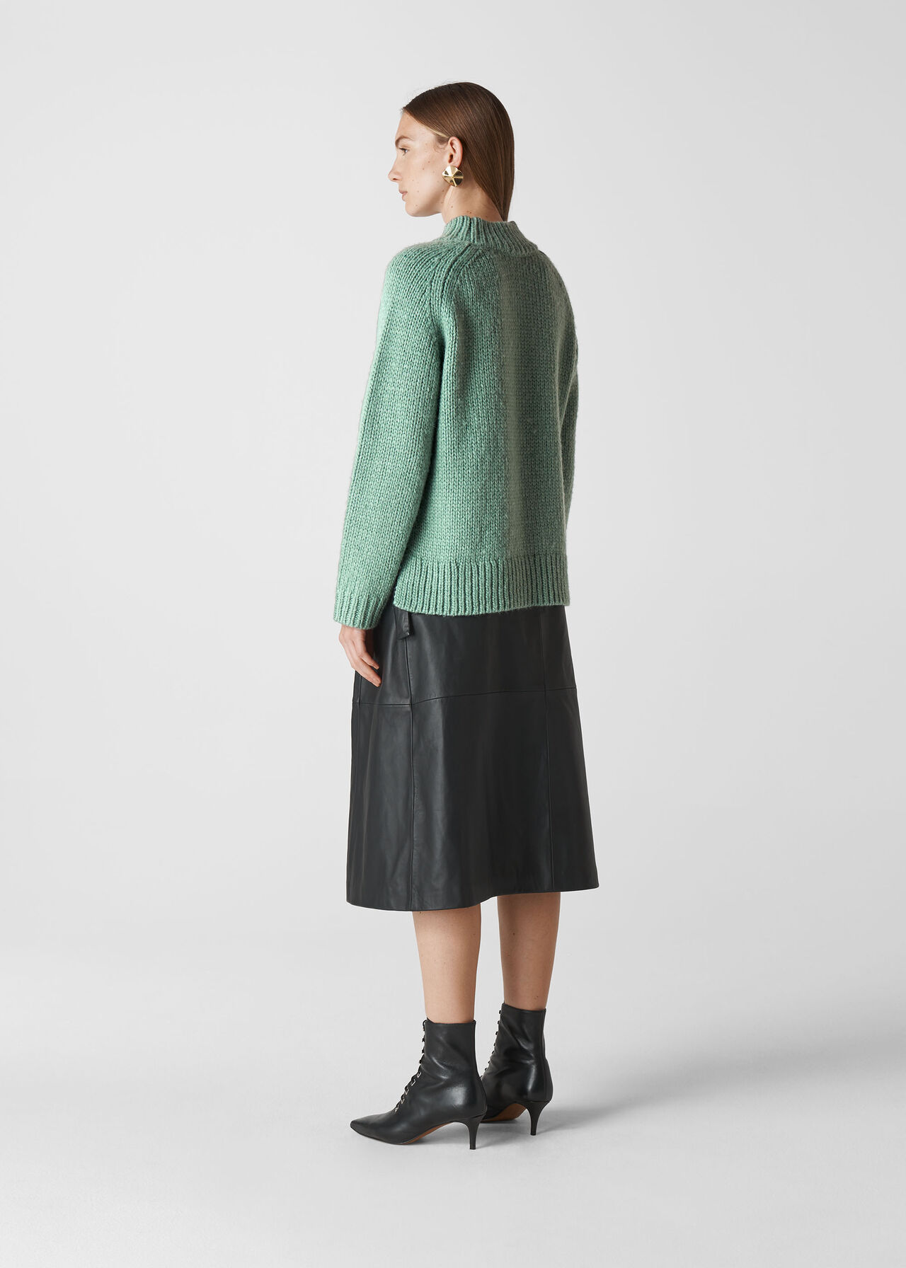 Pale Green Oversized Cable Alpaca Sweater | WHISTLES | Whistles UK