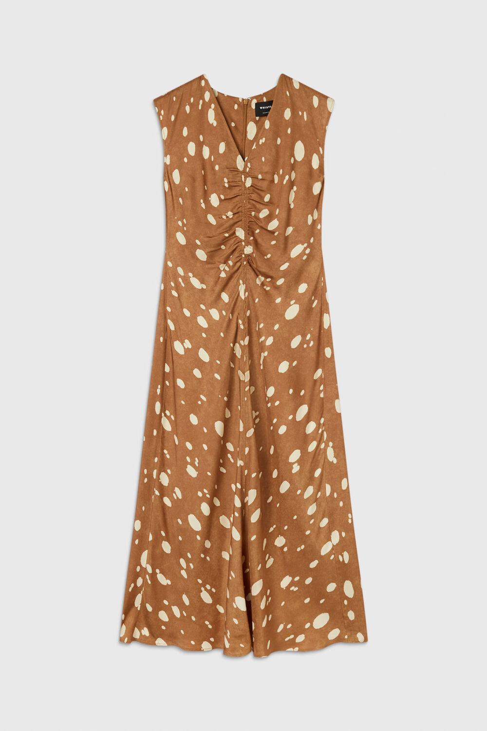 Brown Sleeveless Spot Viscose Midi Dress