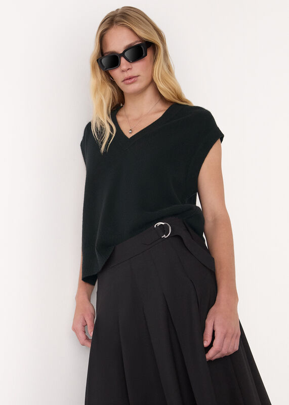 Black Cashmere V Neck Sweater Vest