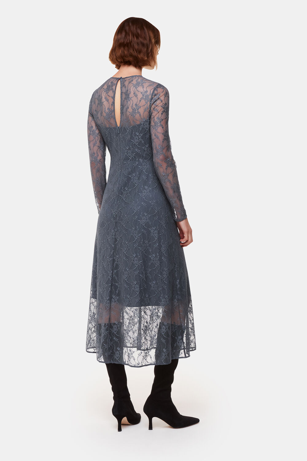 Grey Fay Lace Long Sleeve Dress