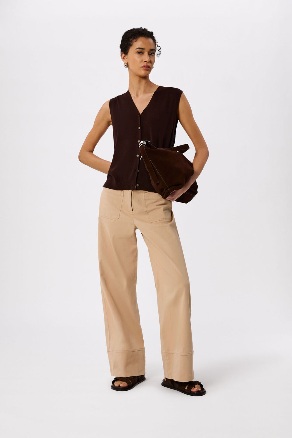 V Neck Button Front Knit Tank