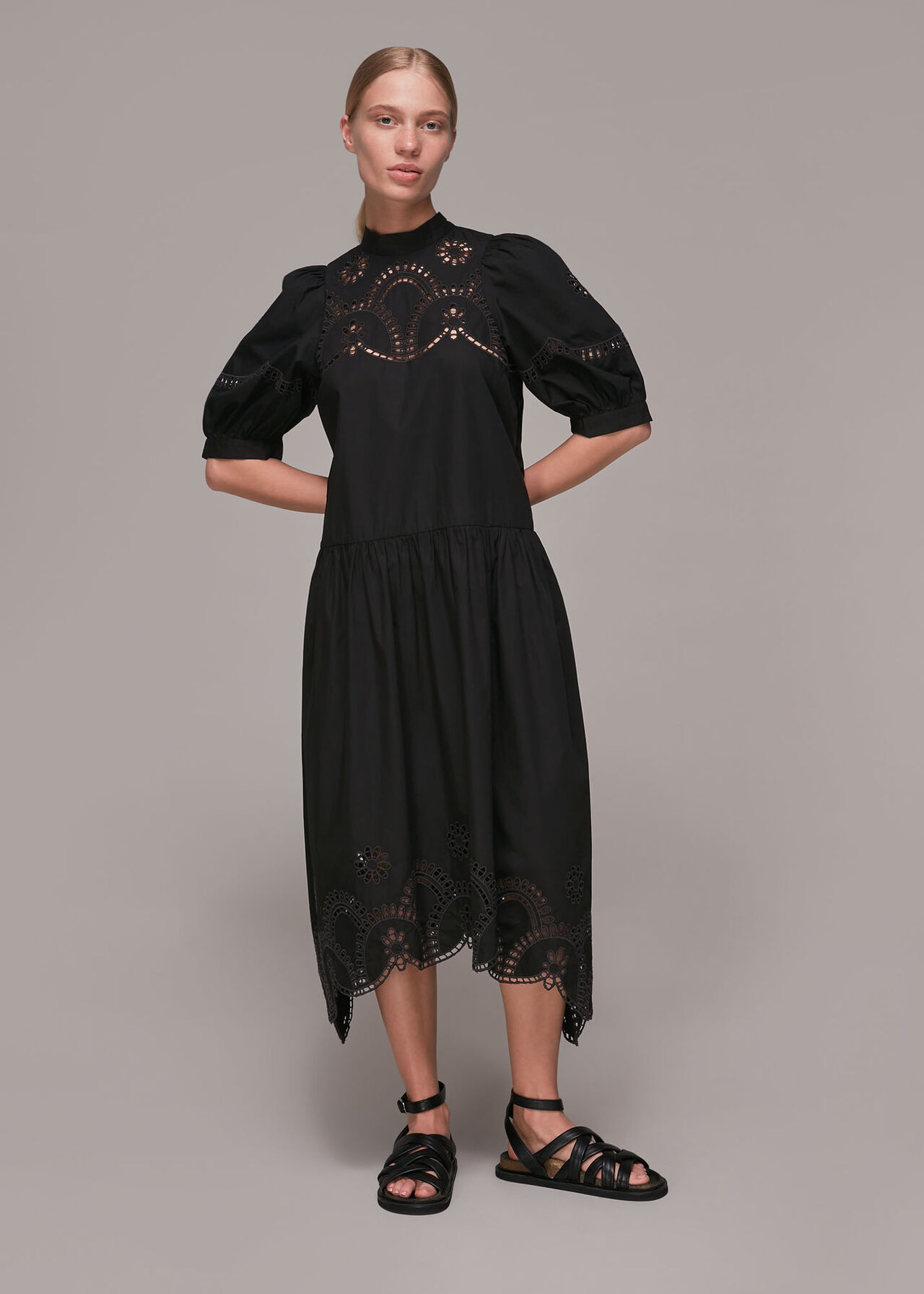 Black Broderie Cutwork Poplin Dress | WHISTLES | Whistles UK
