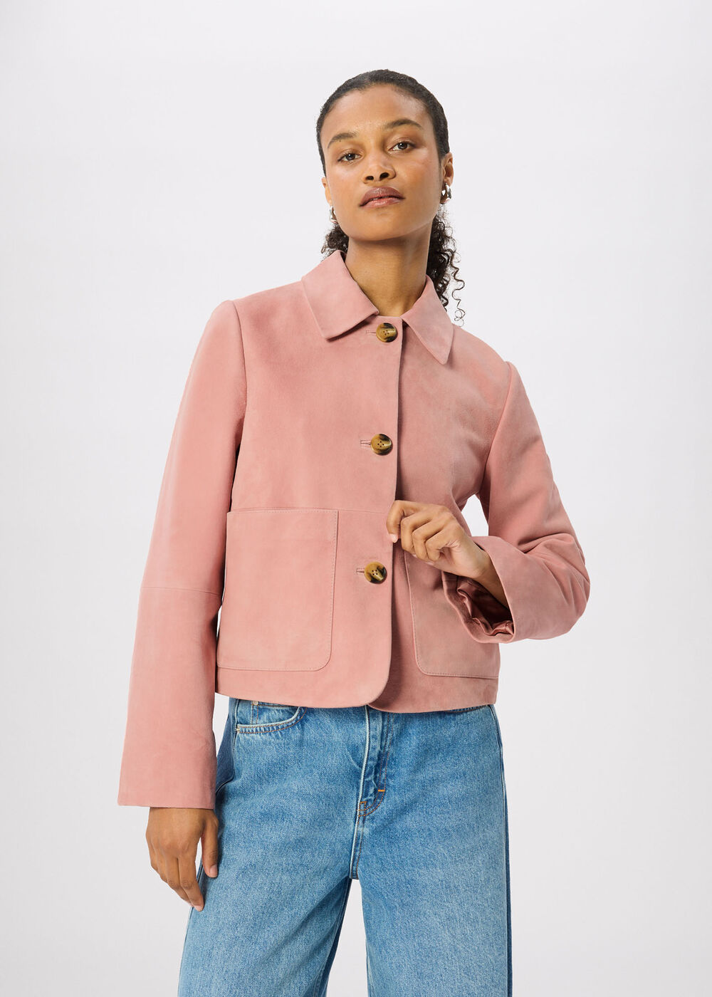 Button Cropped Suede Jacket