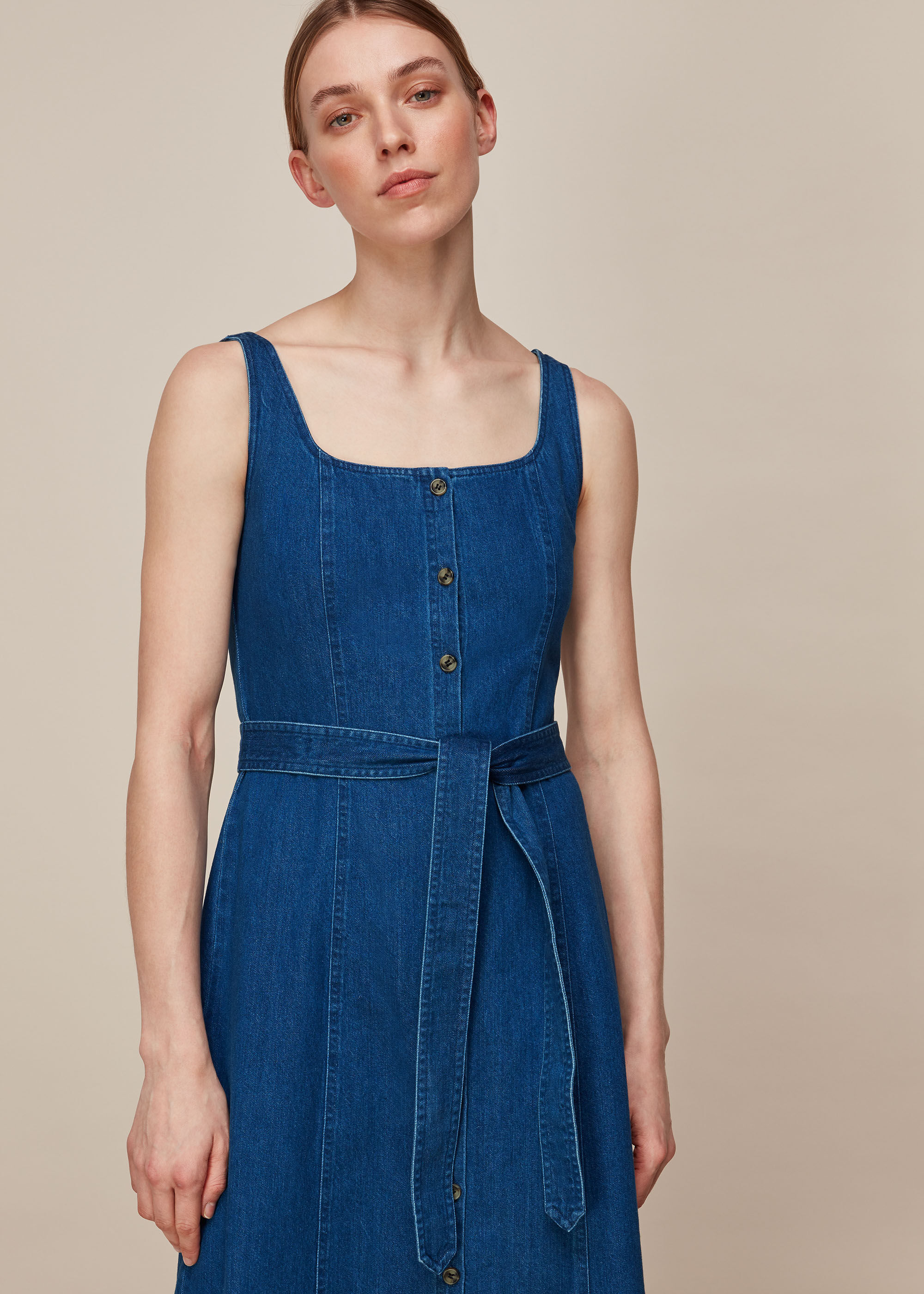 square neck denim dress