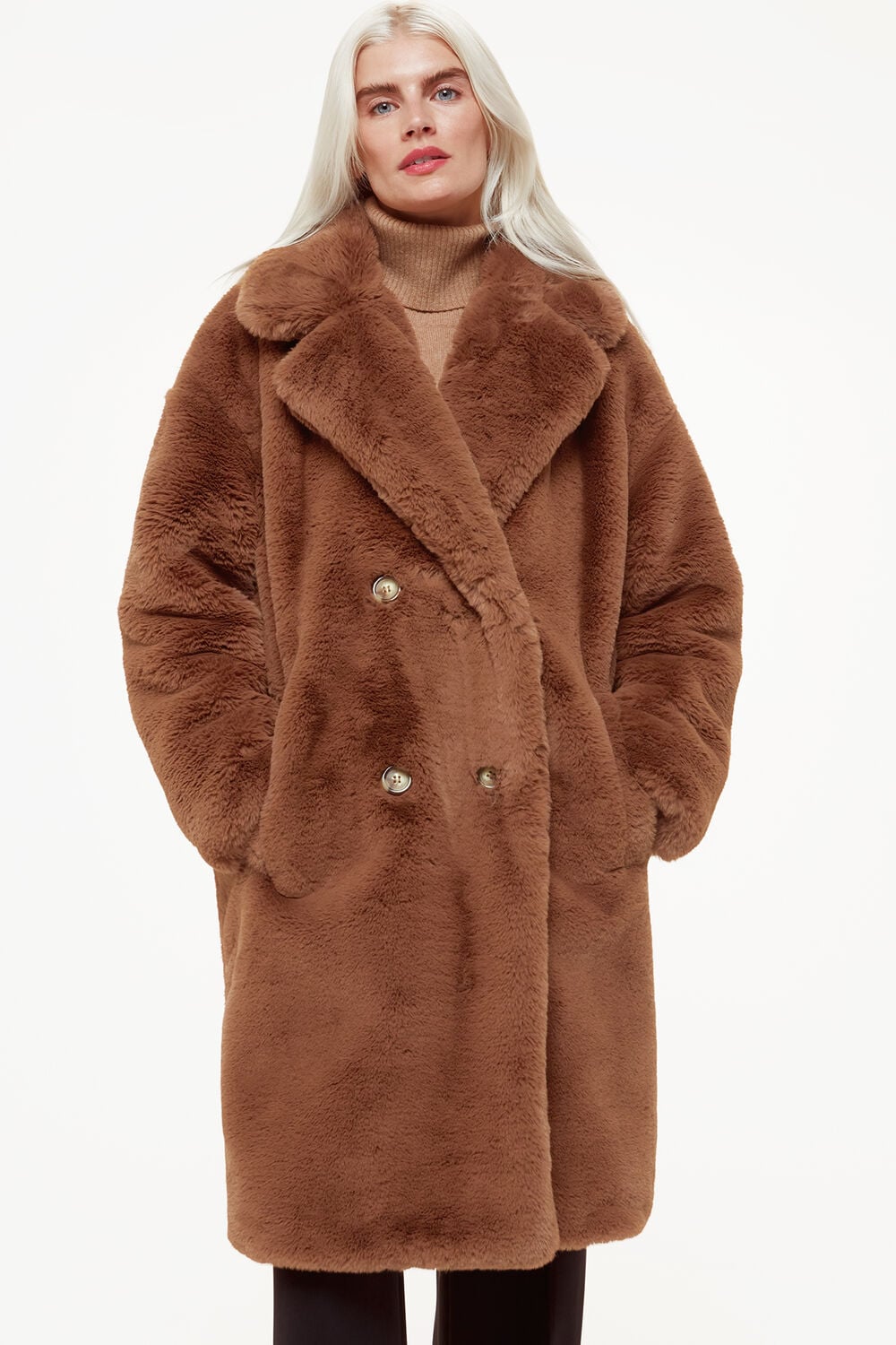 Brown Petite Teddy Faux Fur Coat