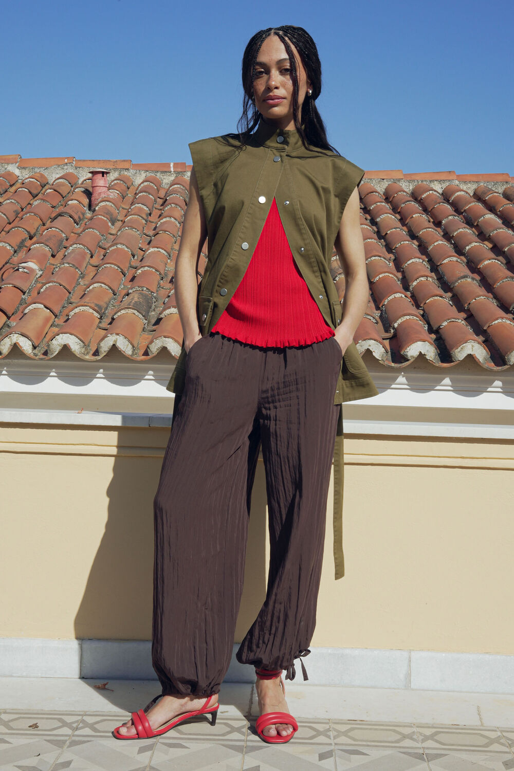 Brown Balloon Tie Hem Trousers