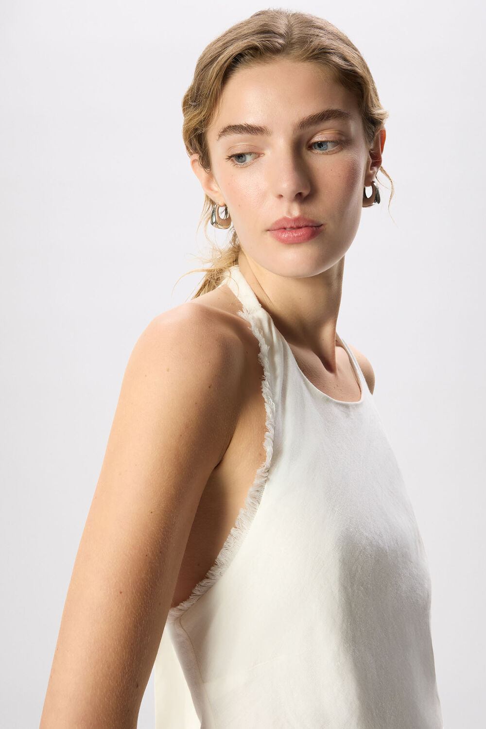 White Linen Halter Neck Dress