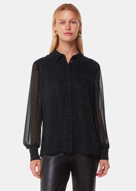 Black Hot Fix Sheer Shirt