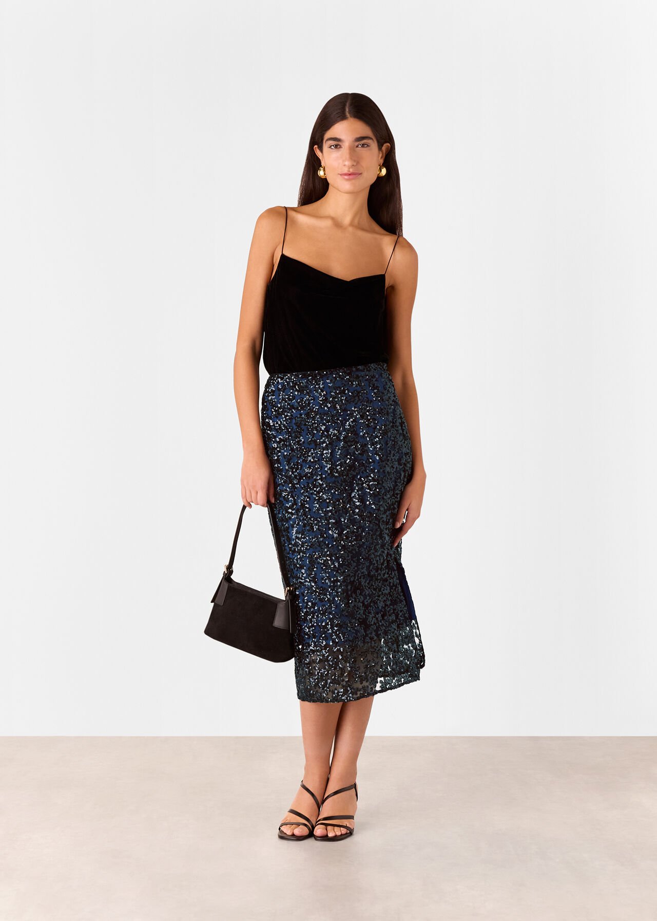 Floral Sequin Midi Skirt