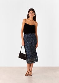 Floral Sequin Midi Skirt