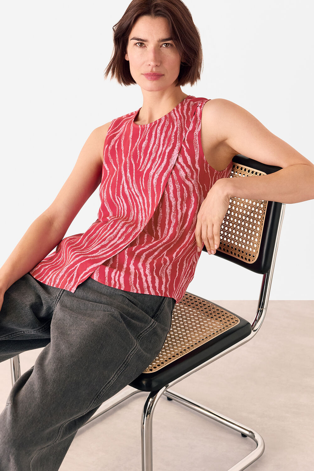 Red Zebra Layered Wrap Crepe Tank