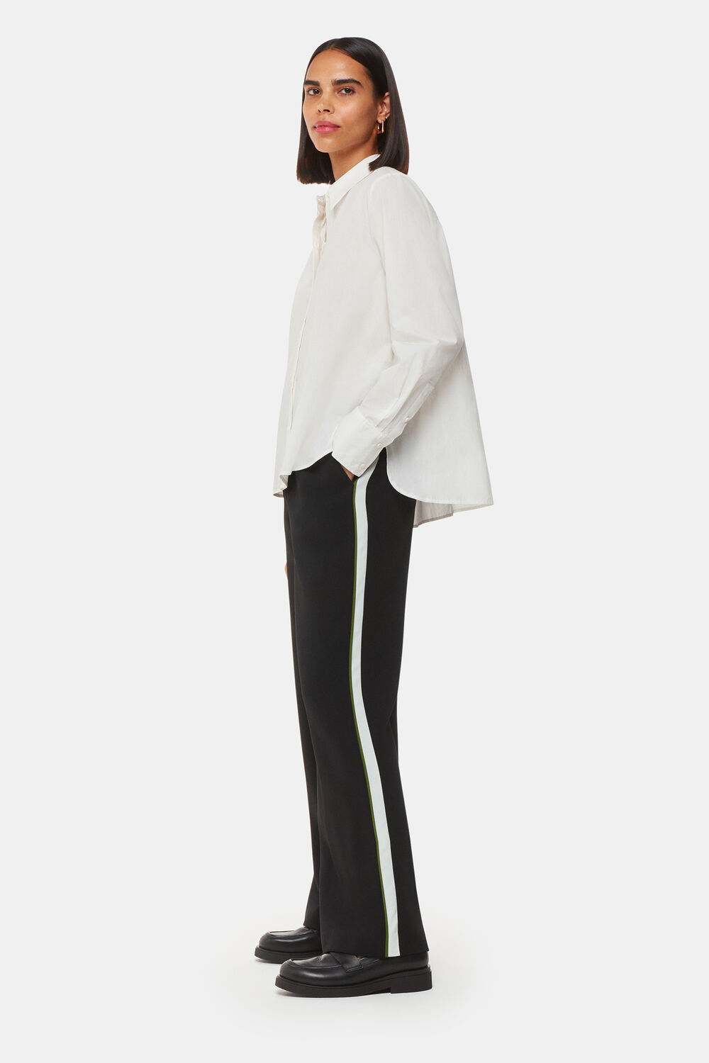 Black Crepe Side Stripe Trouser