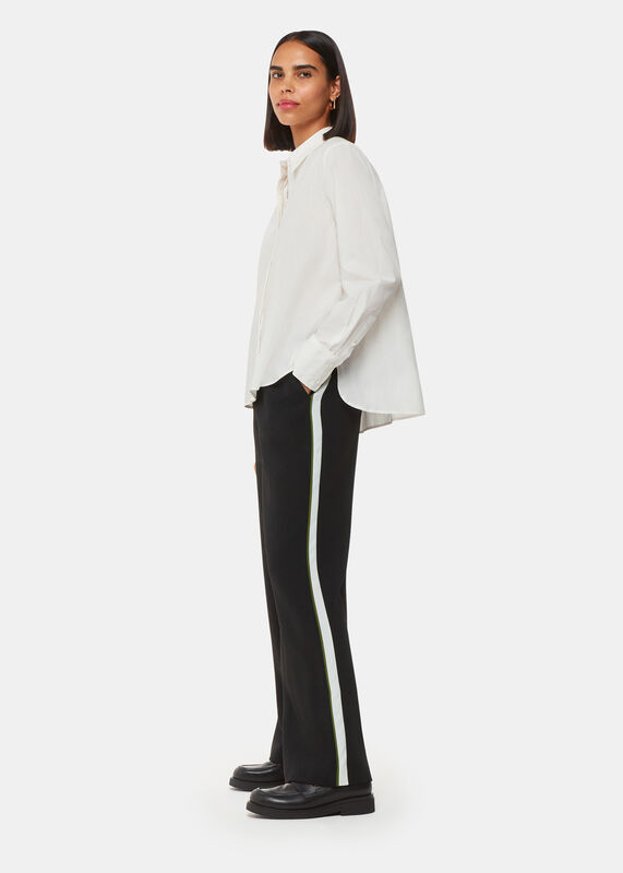 Black Crepe Side Stripe Pants 