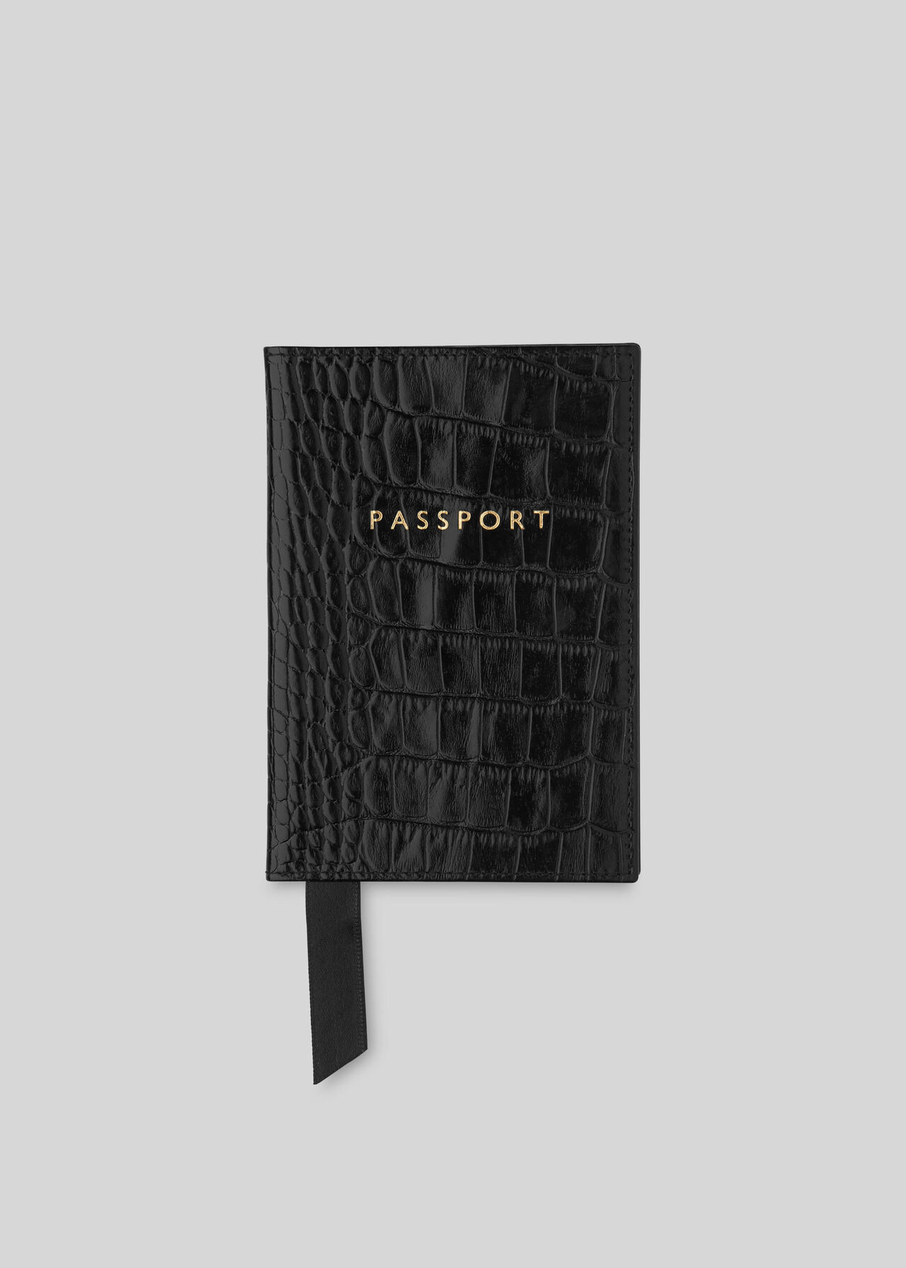 Leather Passport Cover India; Leather Passport Holder in Croco Black
