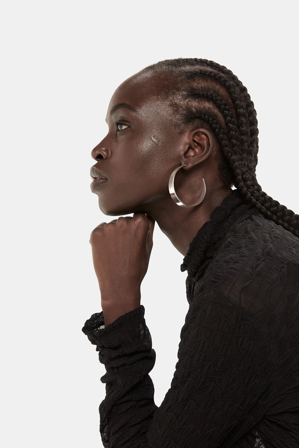 Large Flat Stud Hoop Earring