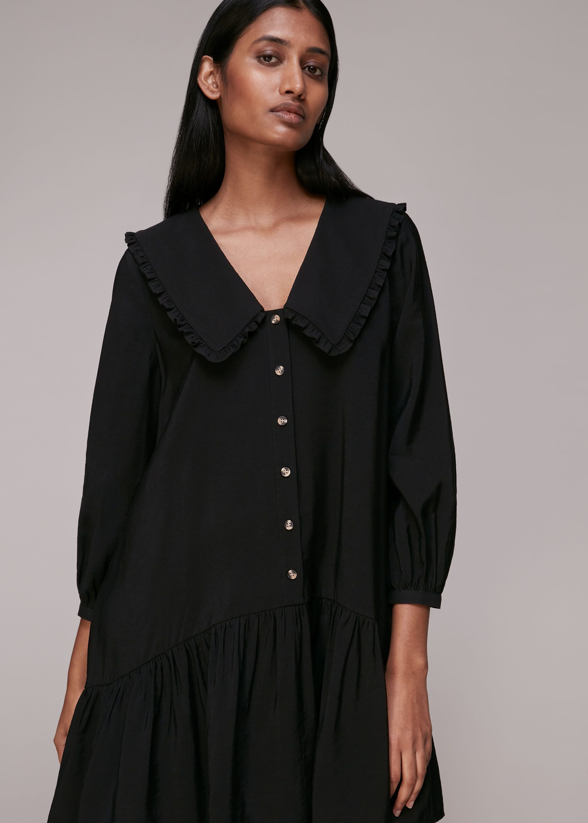 Whistles scalloped collar crepe dress on sale