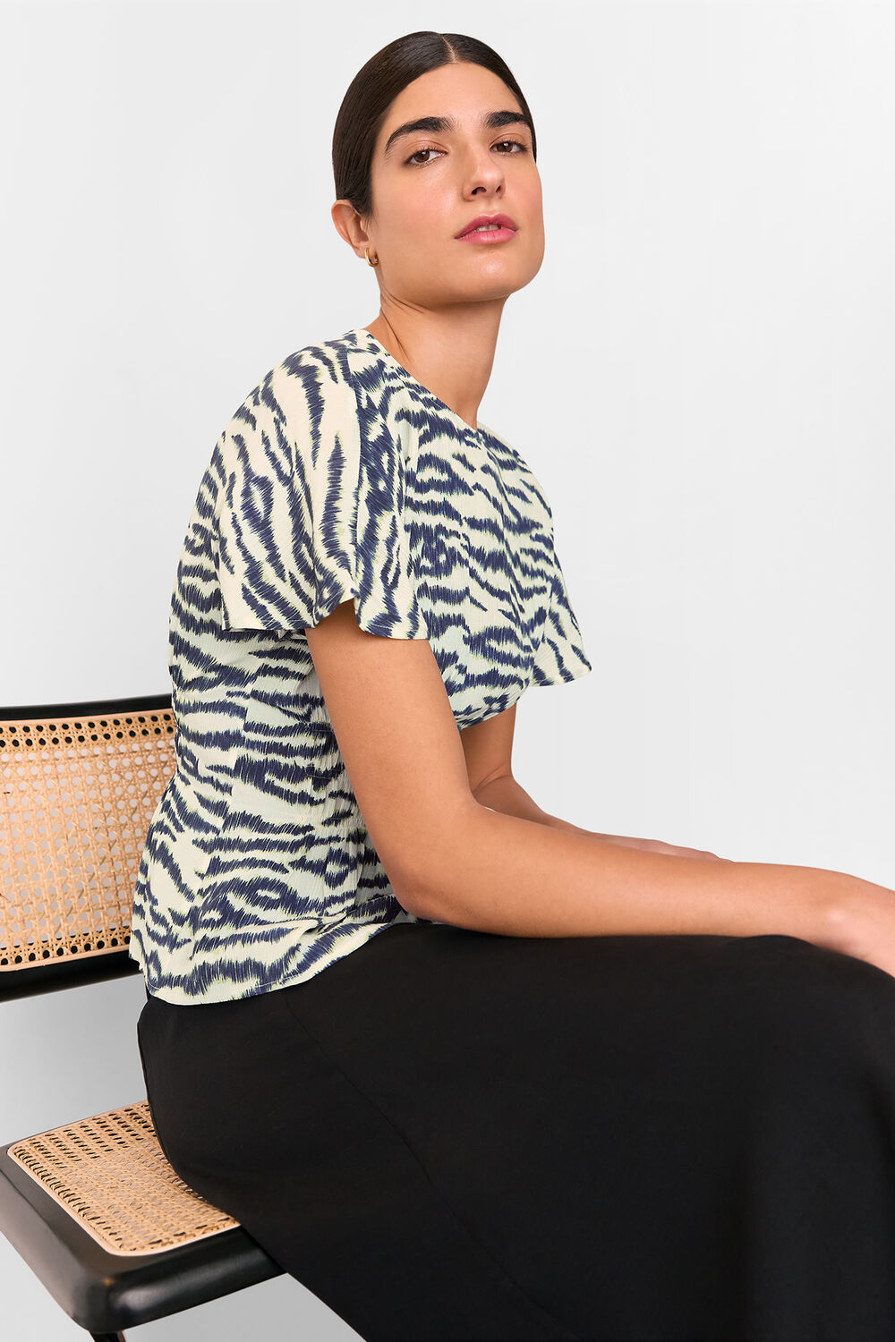 Feathered Tiger Shirred Blouse