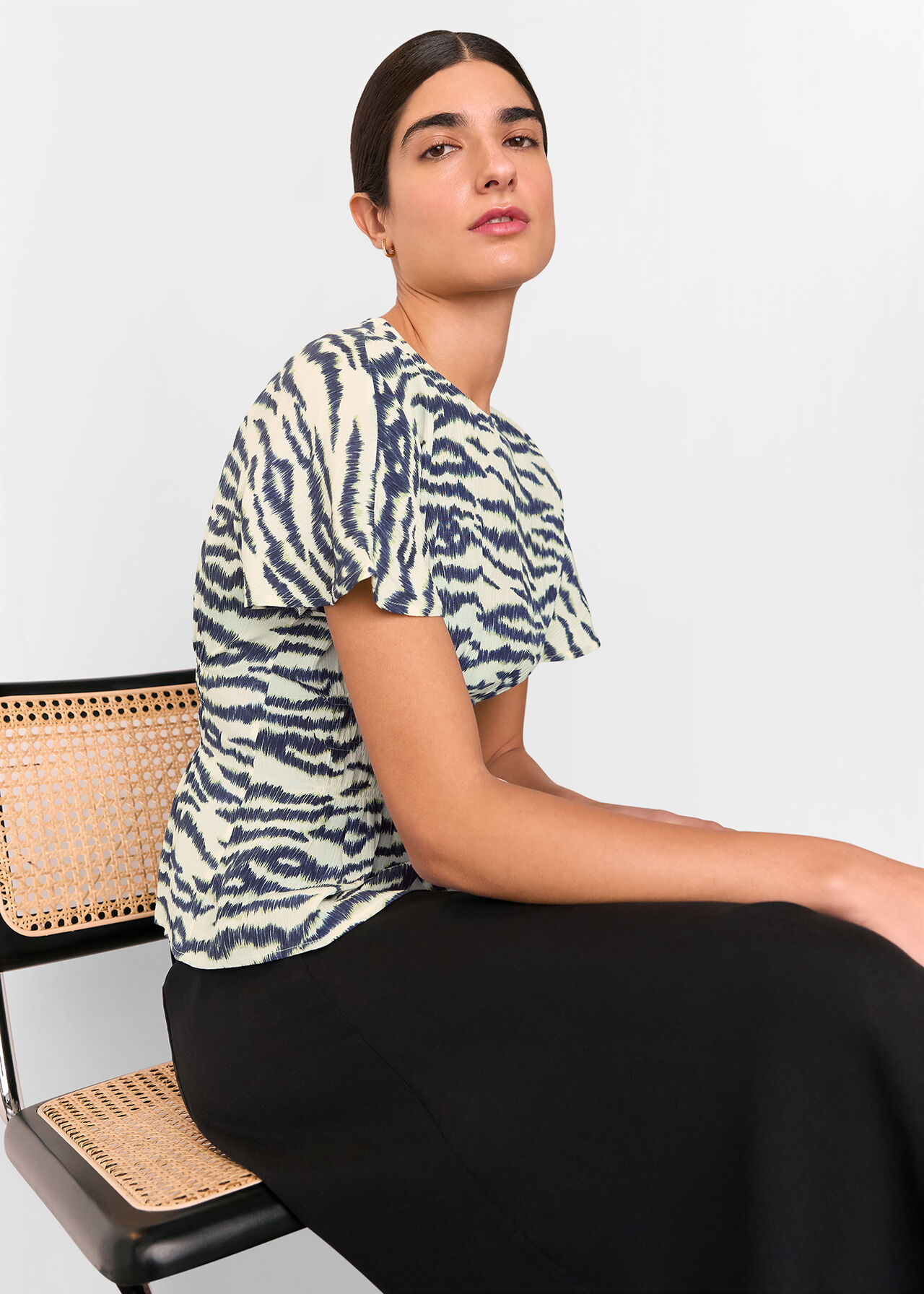 Feathered Tiger Shirred Blouse