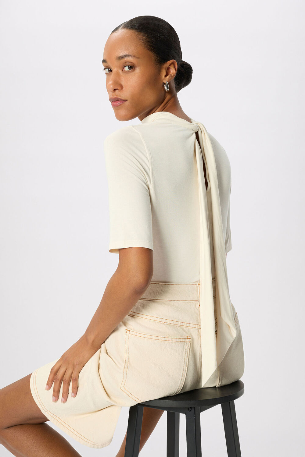 Ivory Tie Neck Detail Top