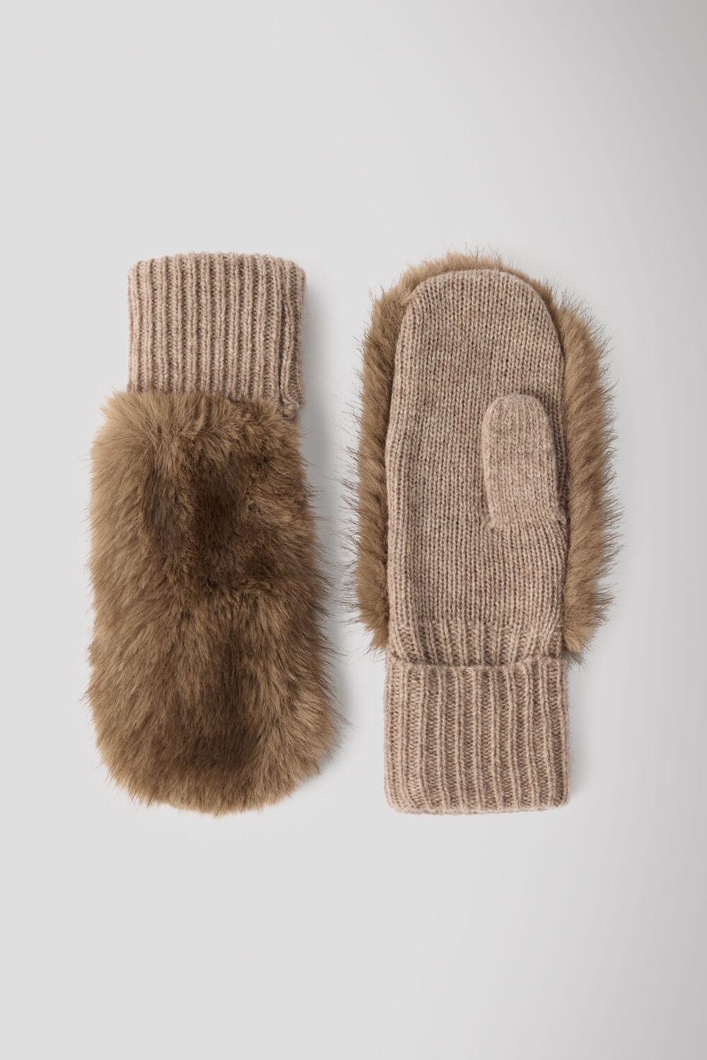 Taupe Faux Fur Knitted Mittens