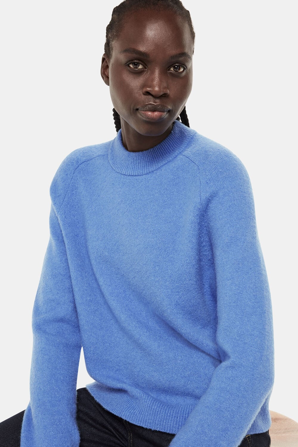 Blue Wool Textured Crew Neck Sweater