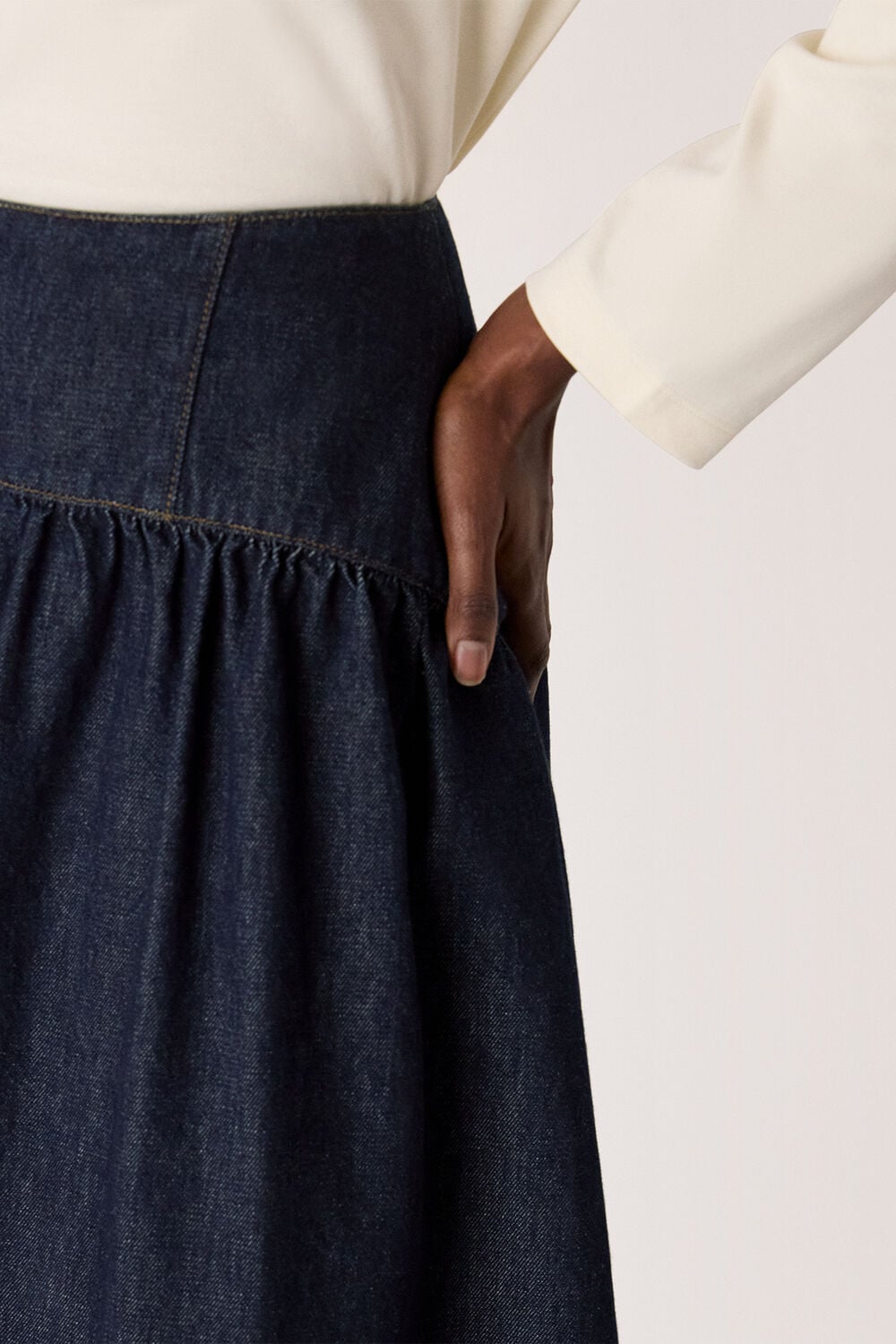 Denim Waisted Midi Skirt