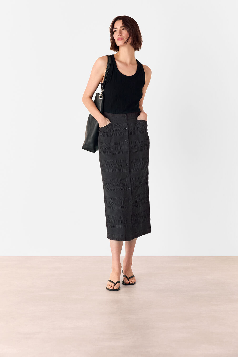 Black Sienna Plisse Midi Skirt