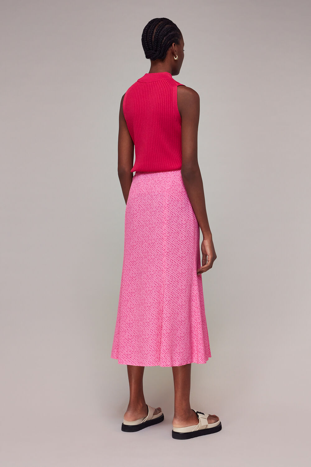 Pink Diagonal Fleck Button Skirt