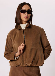 Gathered Suede Zip Jacket