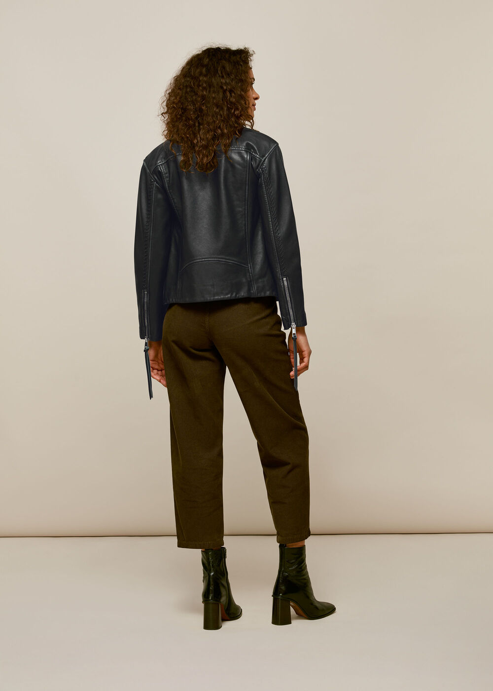 Tessa Tumbled Leather Biker Black