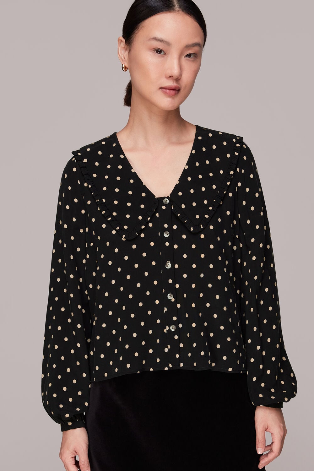 Black Spot Print Collar Top