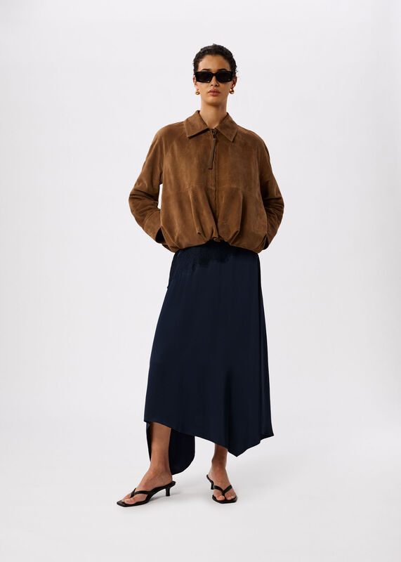 Navy Lace Insert Asymmetric Dress