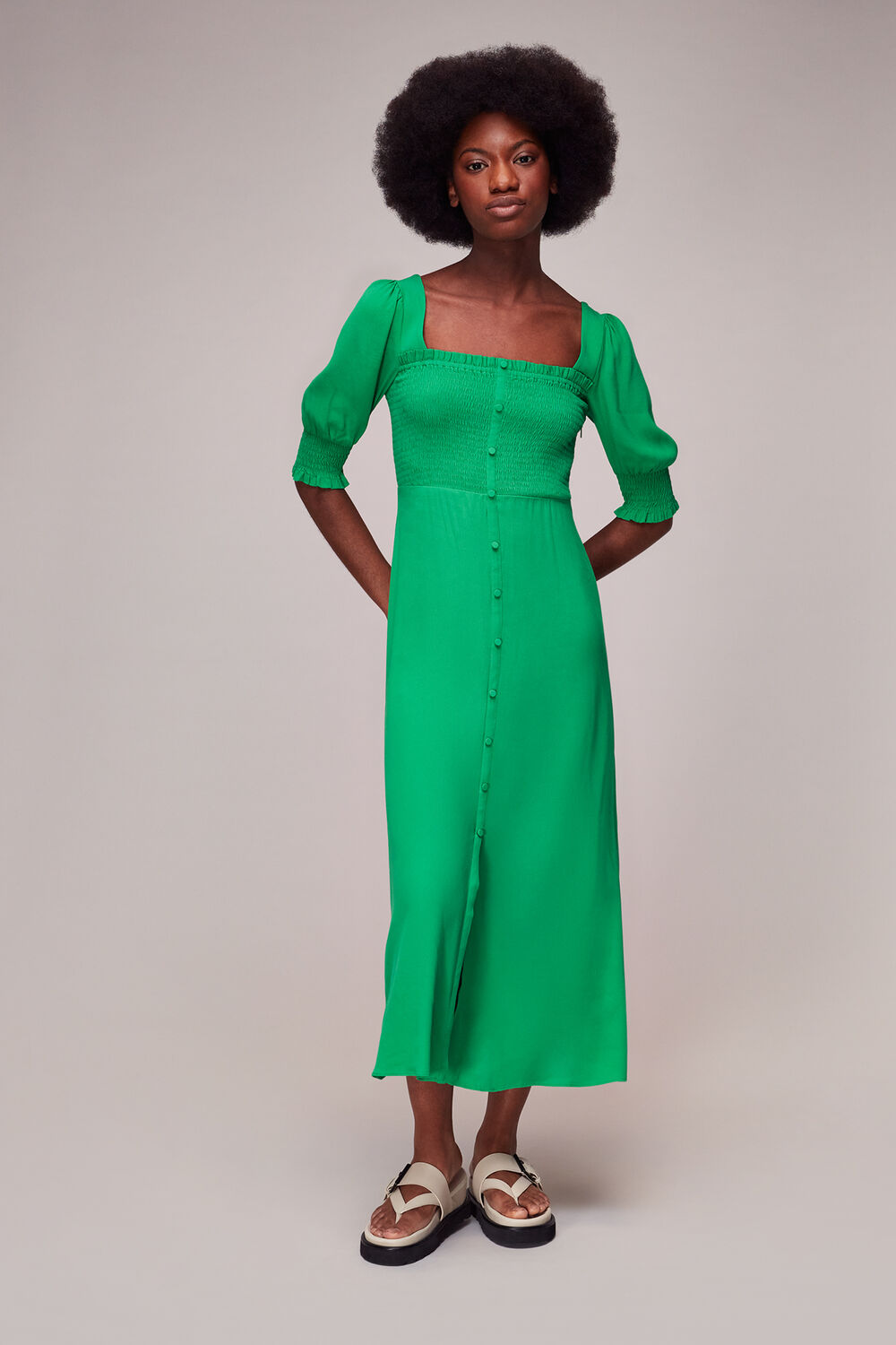 Luna Shirred Bodice Midi Dress