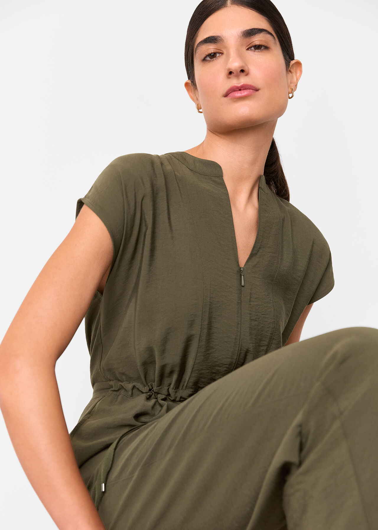 Petite Sleeveless Drawstring Jumpsuit