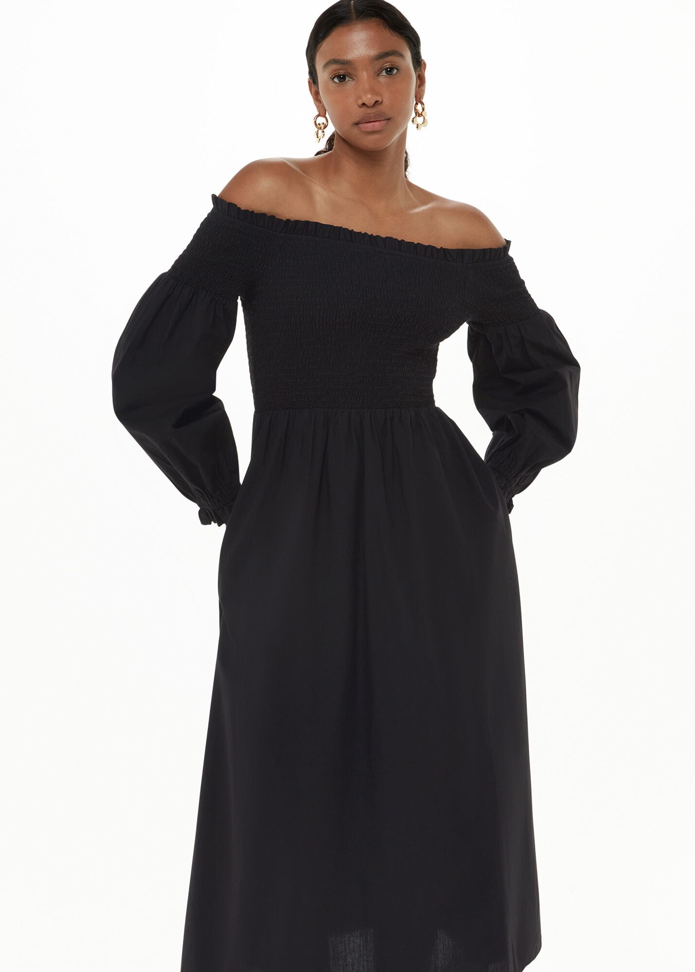 Black Clara Bardot Poplin Dress | WHISTLES