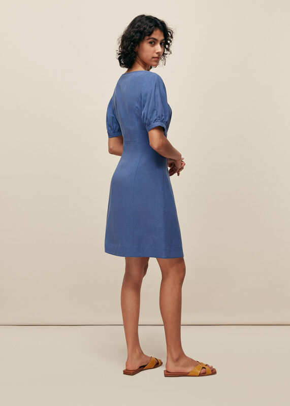 Blue Tara Scoop Linen Mix Dress