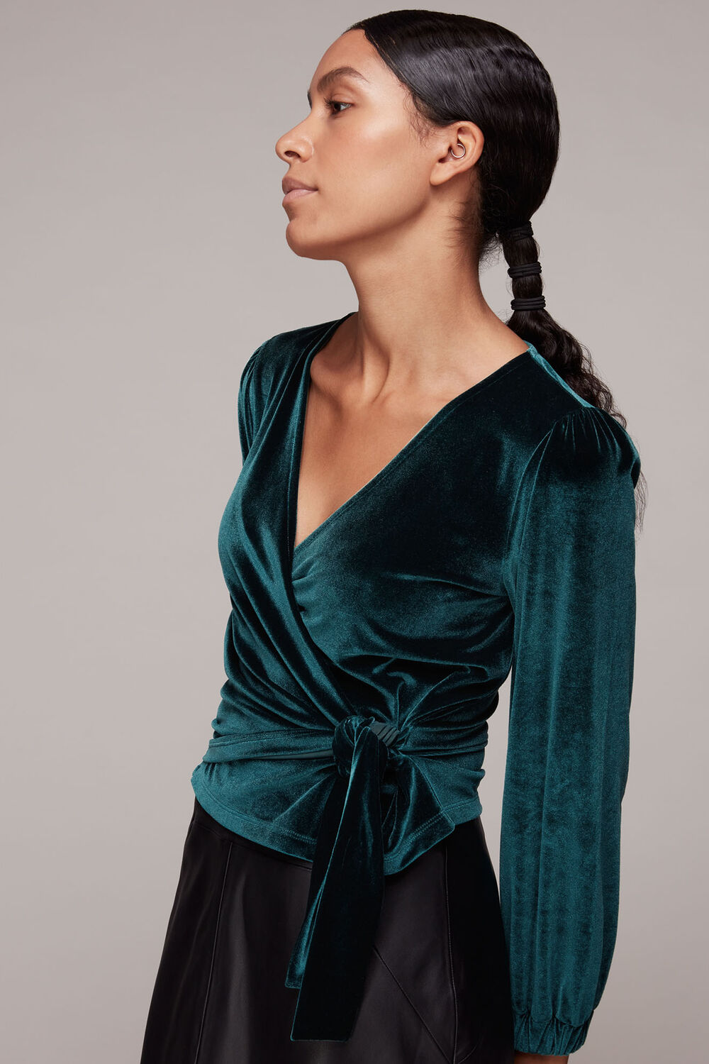 Velvet V Neck Wrap Top