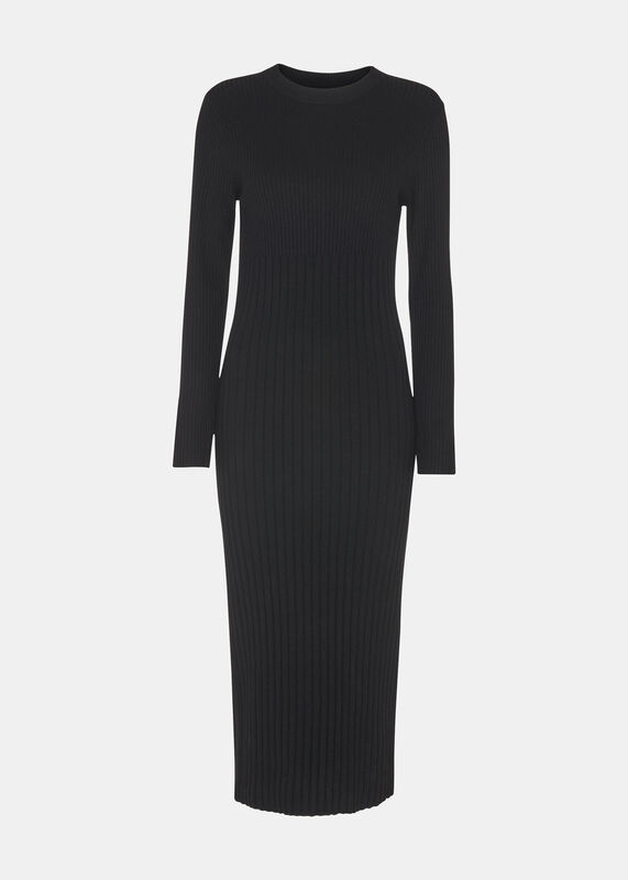 Black Ribbed Knitted Midi Dress