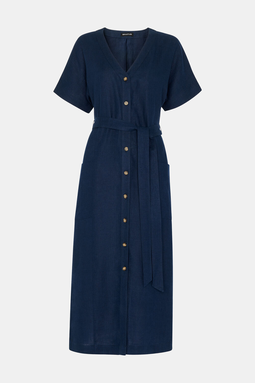 Linen Belted Midi Dress