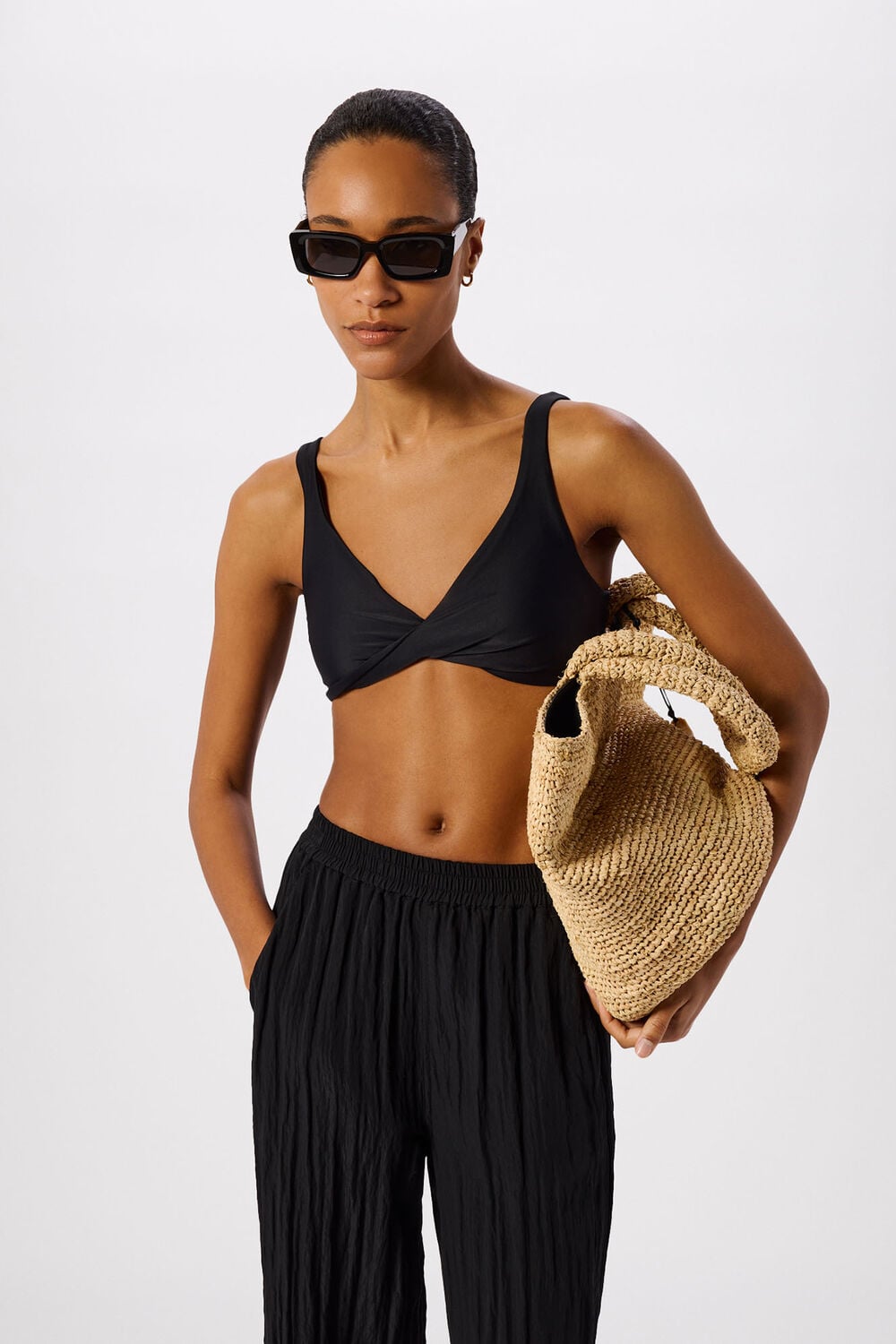 Black Twist Front Bikini Top